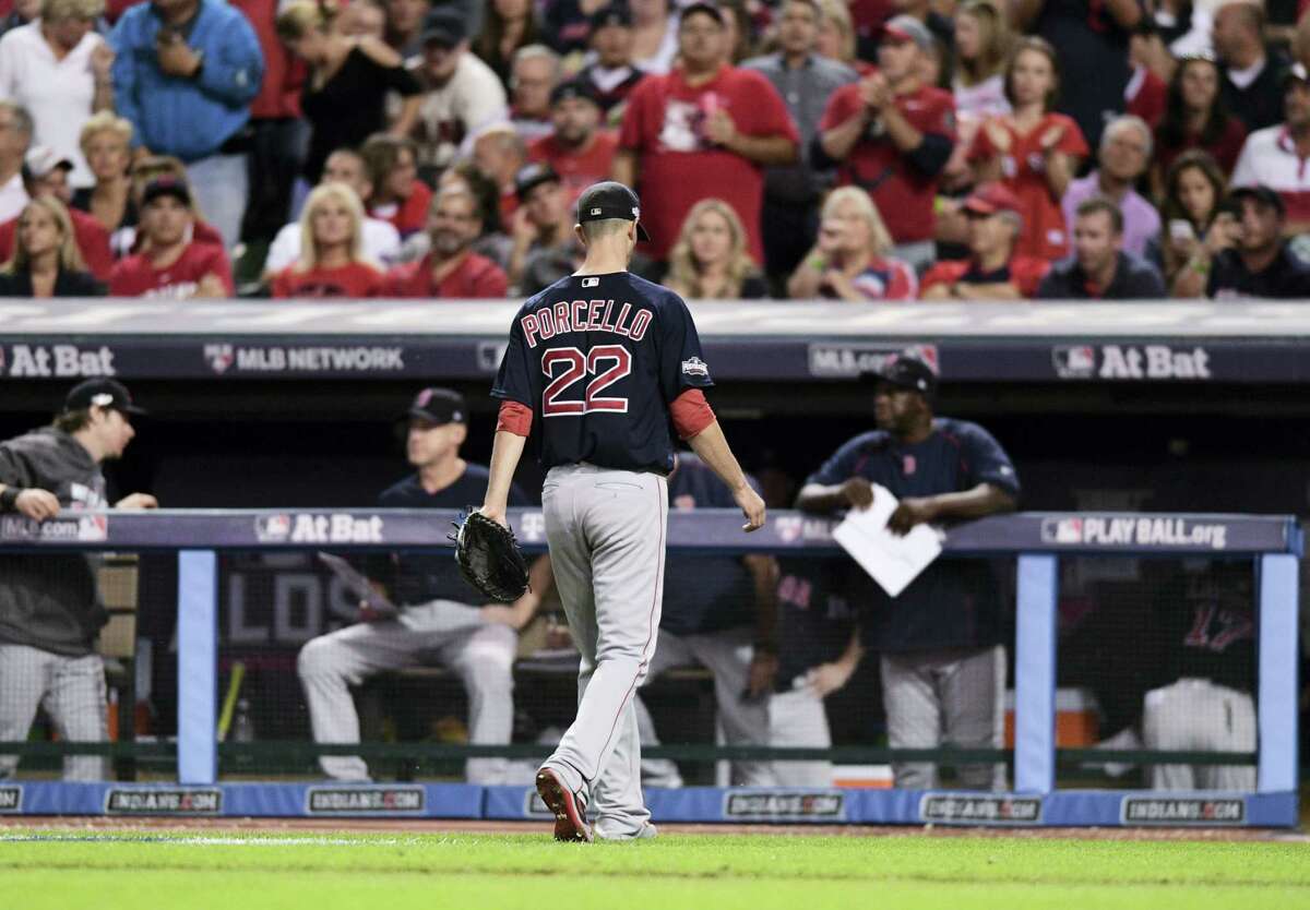 Red Sox pitcher Rick Porcello walks to the dugout in the fifth inning on Thursday.