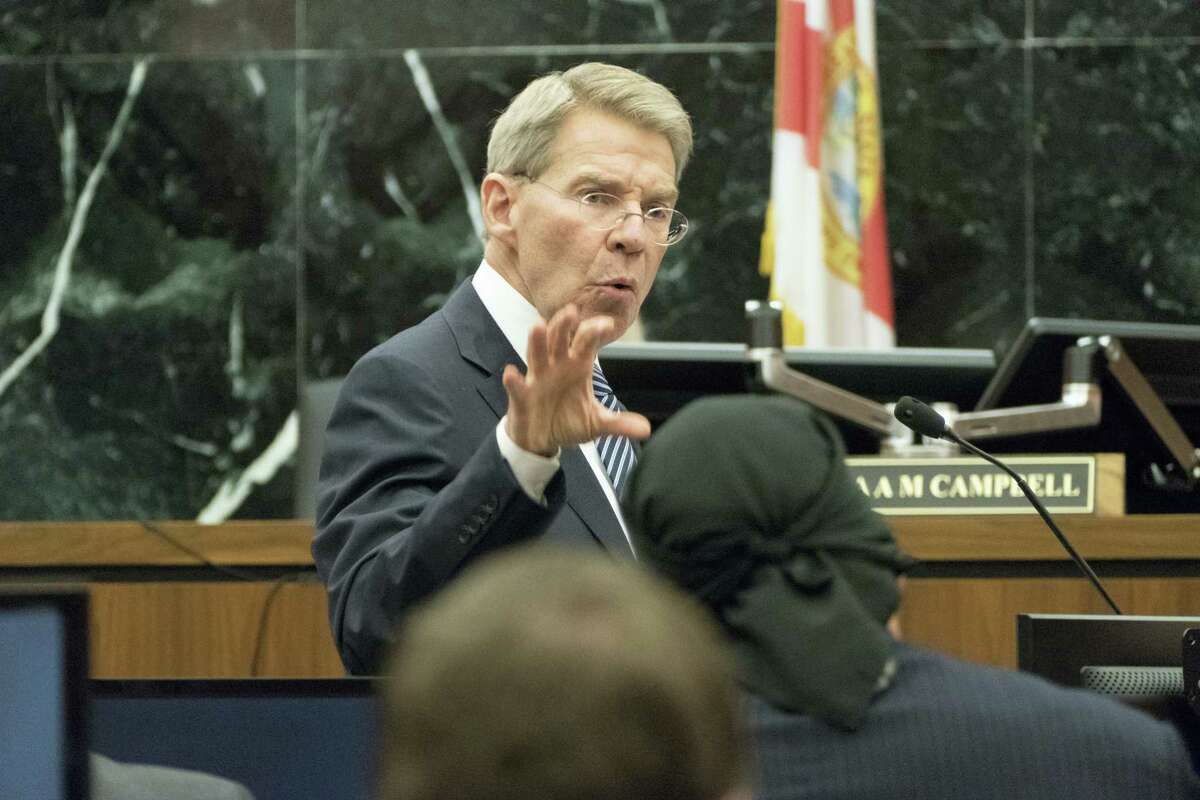 Gawker attorney Michael Sullivan address the jury during his closing statements in the trial of former professional wrestler Hulk Hogan’s lawsuit against Gawker media, in St. Petersburg, Fla. on Friday, March 18, 2016. Hogan, whose given name is Terry Bollea, is suing Gawker for $100 million for posting a video of him having sex with his former best friend’s wife. Hogan contends the 2012 post violated his privacy.
