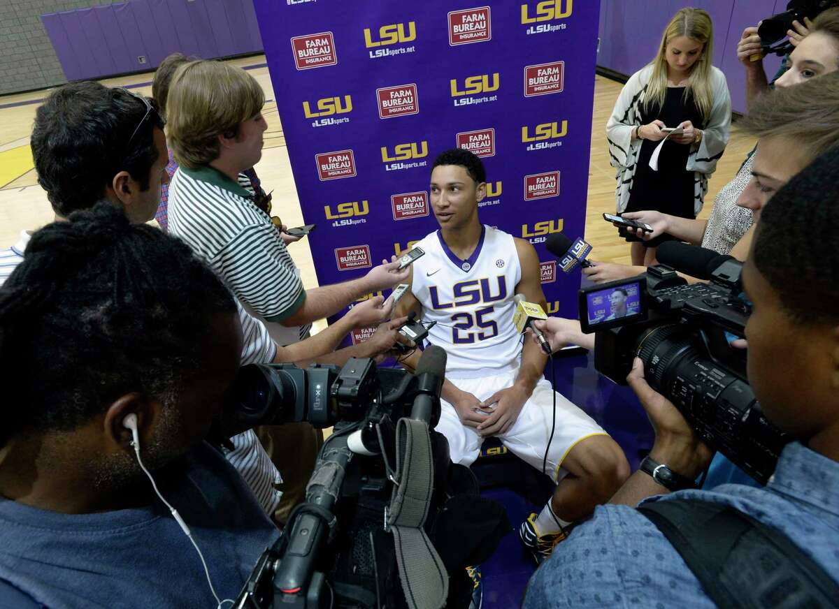 LSU freshman Ben Simmons speaks during media day in Baton Rouge, La. in October. Simmons was selected to The Associated Press preseason All-America team on Monday.