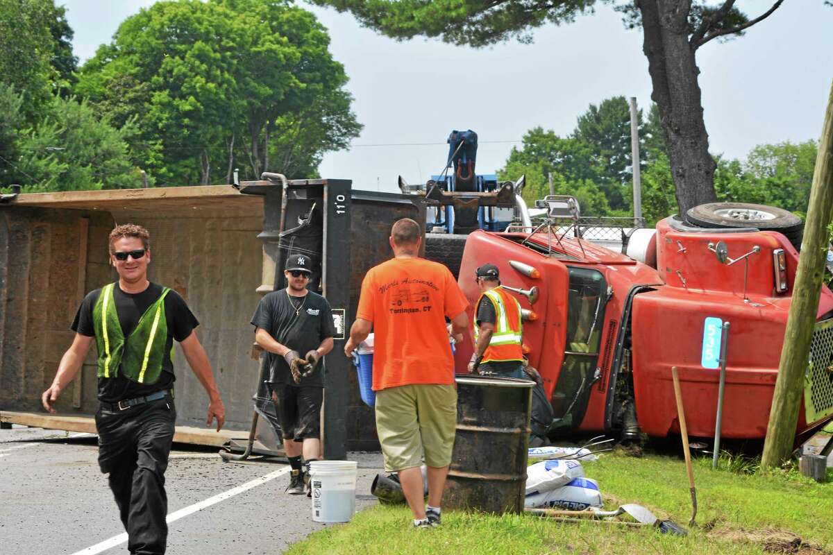 A dump truck rollover caused a portion of Route 202 in Litchfield to close Monday.
