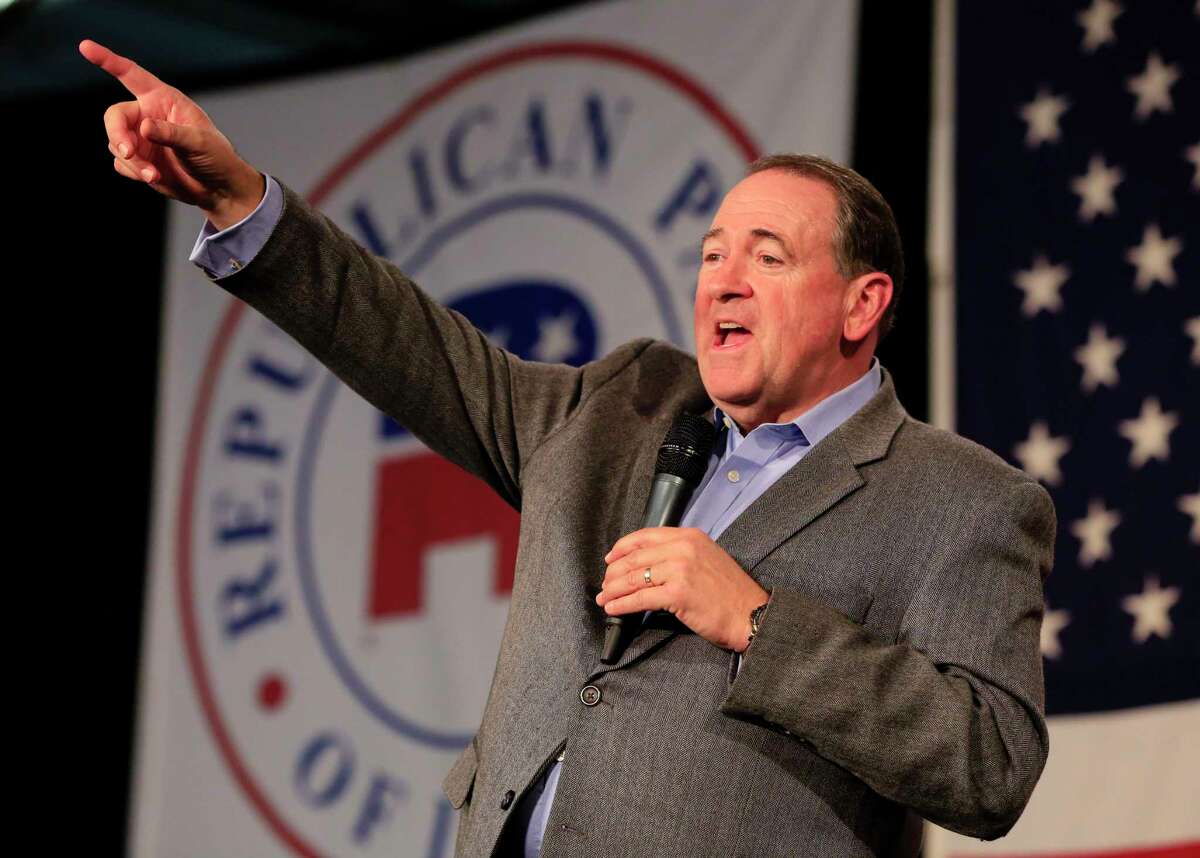 Republican presidential candidate, former Arkansas Governor Mike Huckabee, speaks at the Iowa GOP’s Growth and Opportunity Party at the Iowa state fair grounds in Des Moines, Iowa, Saturday, Oct. 31, 2015.