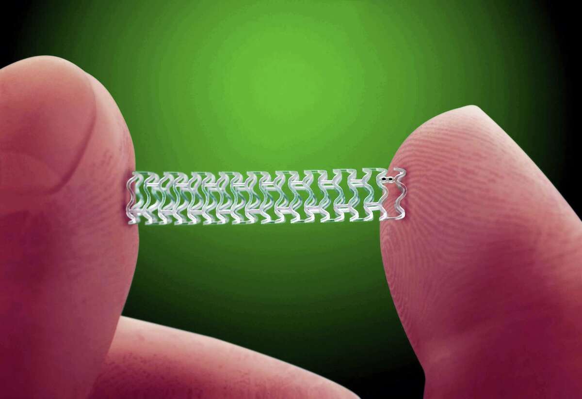 This undated image provided by Abbott shows their experimental heart stent “Absorb.” The FDA holds a meeting on March 15, 2016 to review Abbott Laboratories’ first-of-a-kind heart stent that dissolves into the body after helping to clear fat-clogged arteries.