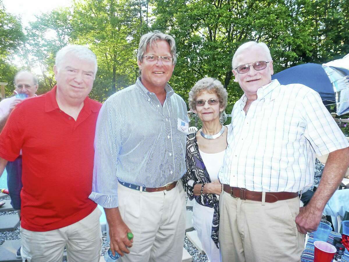 Contributed photoSen. Ted Kennedy Jr. joins, from left, Kevin Creed and Rick and Edith King of Litchfield during his visit on July 17.