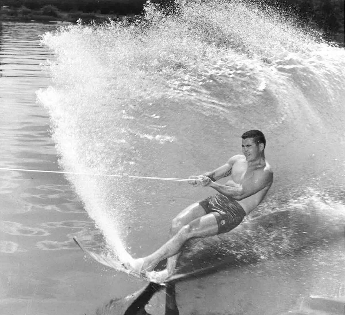 Dairy store entrepreneur extraordinaire Stew Leonard displays the form that made him a North American water ski champion in 1956.