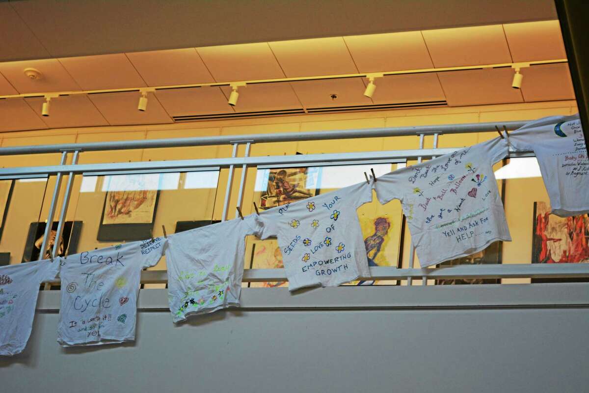 T-shirts promoting messages of support for sexual violence victims were strung along the interior of the Arts and Sciences building at NCCC.