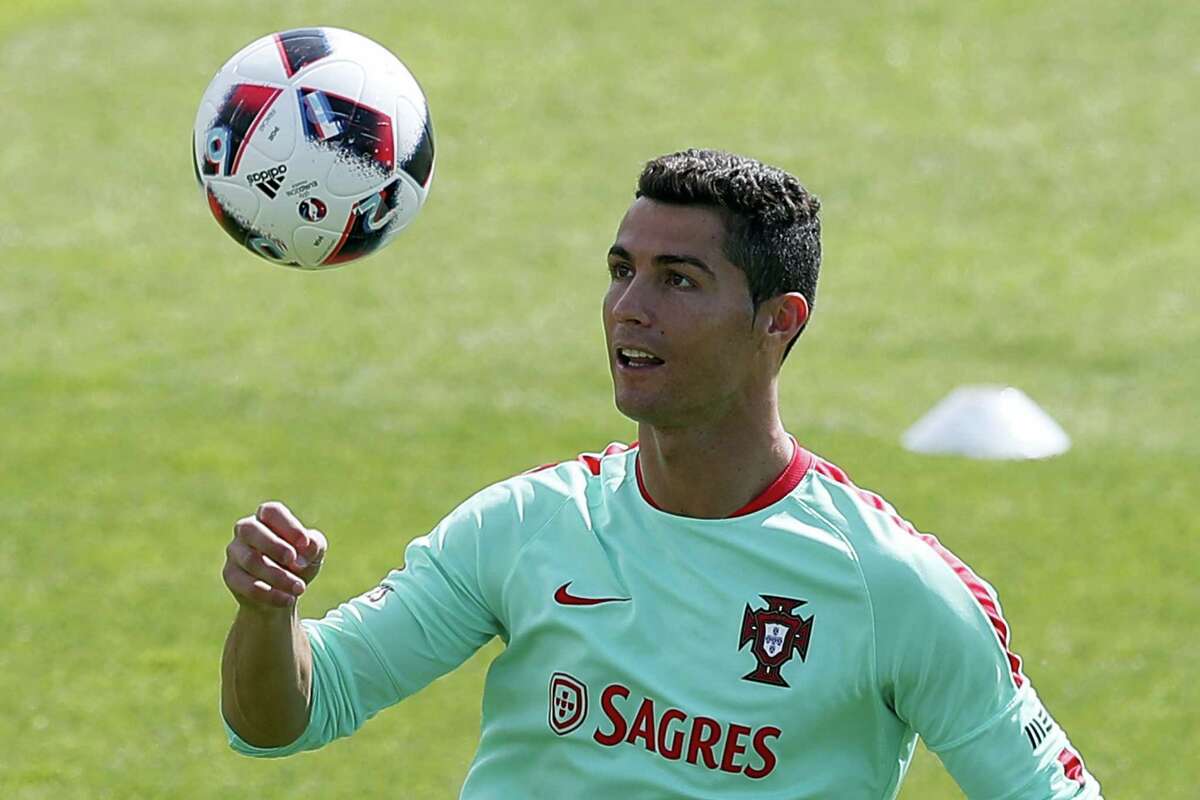 Portugal’s Cristiano Ronaldo controls the ball during a training session in preparation of the Euro 2016 final on Sunday.