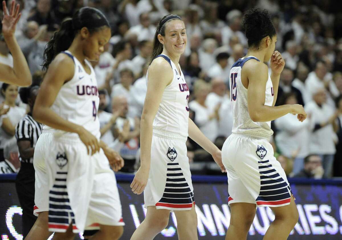 UConn’s Breanna Stewart, center, will have her ‘homecoming’ game Wednesday night at Colgate instead of Syracuse.