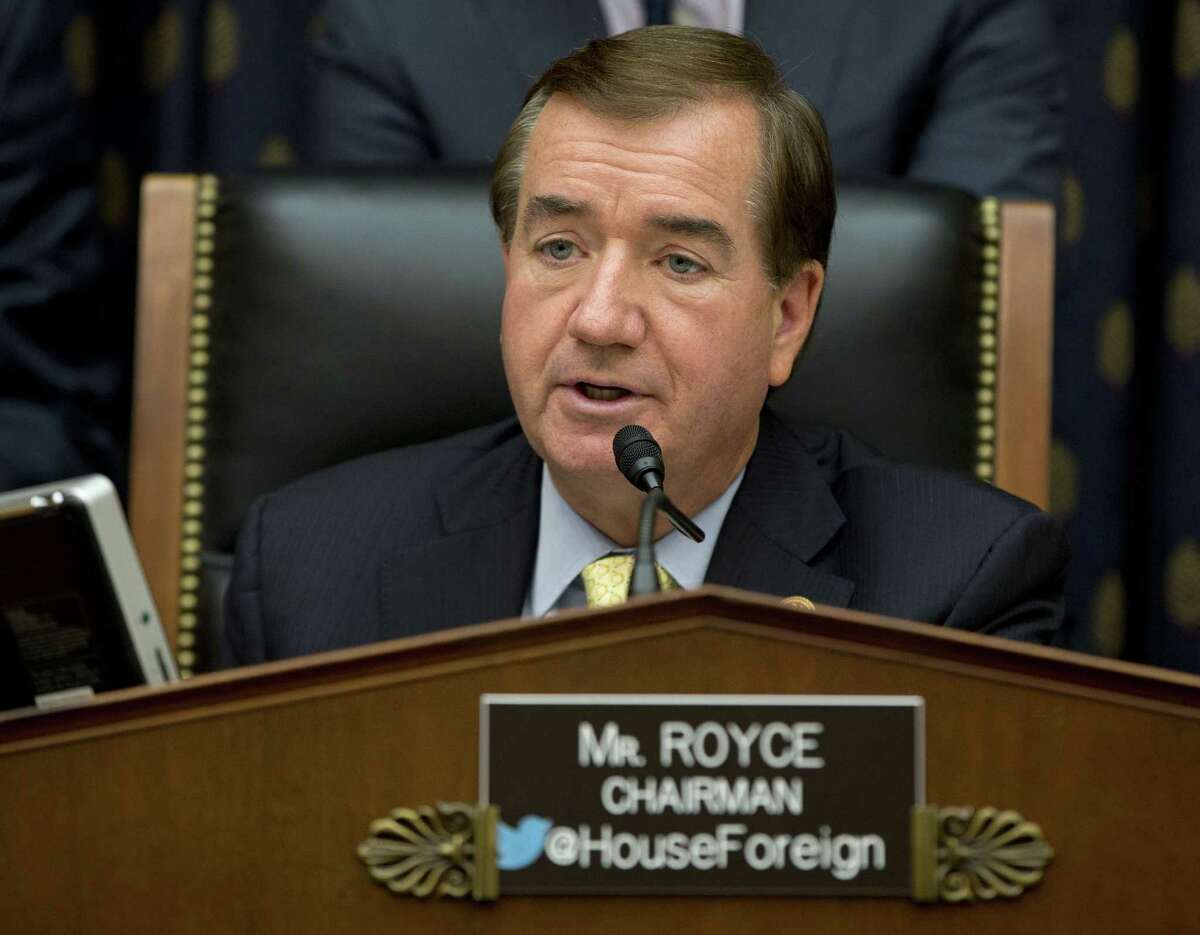 FILE - In this Sept. 18, 2014 file photo, House Foreign Affairs Committee Chairman Ed Royce, R-Calif. speaks on Capitol Hill in Washington. A bill now making its way through the U.S. Congress, and being watched closely in Pyongyang, is designed to shut off North Korea, and anyone who deals with it, from the U.S. dollar, the worldís most important currency. Royce said after the act was introduced in February and updated after the massive cyberattack on Sony Entertainment, would “step up the targeting of those financial institutions in Asia and beyond that are supporting this brutal and dangerous regime.”