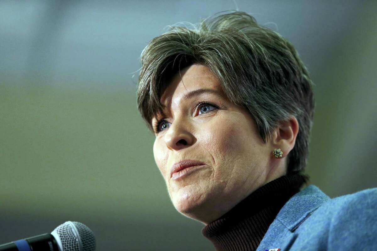 In this Jan. 25, 2016 photo, Sen. Joni Ernst, R-Iowa, introduces then-Republican presidential candidate Sen. Marco Rubio, R-Fla., during a campaign event in Des Moines, Iowa. Republican Donald Trump spent part of July 4 with Ernst amid speculation about his vice presidential pick.