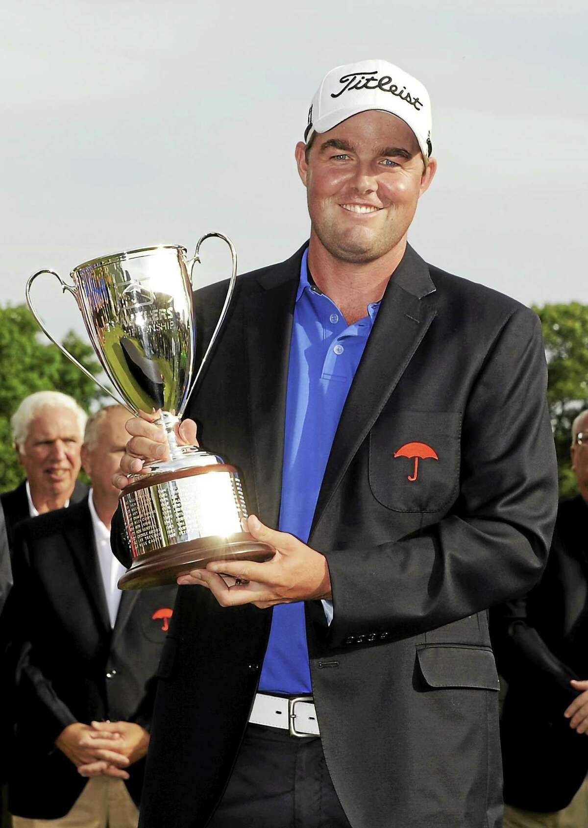 Marc Leishman celebrates after winning the Travelers Championship on June 24, 2012.