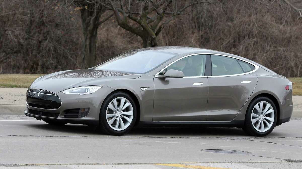 A Tesla Model S 70D is seen during a test drive in Detroit Tuesday.
