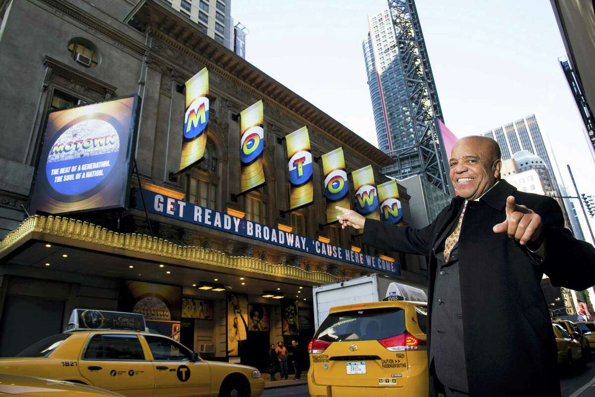 This March 5, 2013 photo shows Berry Gordy posing for a portrait in front of the Lunt-Fontanne Theatre where “Motown: The Musical,” opened on Broadway in New York.