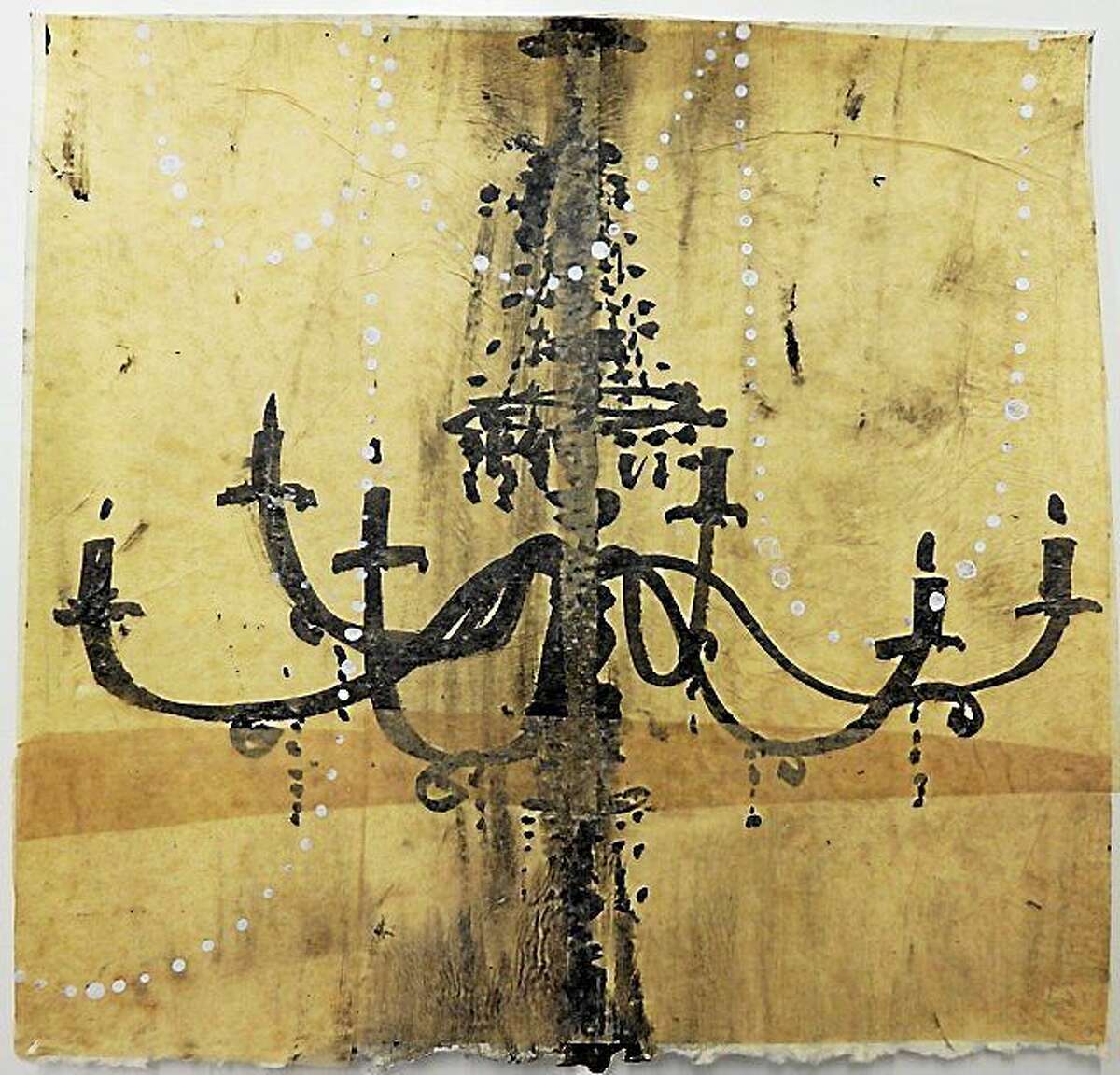 Contributed photos Janice La Motta, "Chandelier Study no. 40," 2014, ink, gesso & chine colle, 7 ½ x 7 ½ inches, is part of Five Points Gallery's new exhibit, opening April 23 in Torrington.