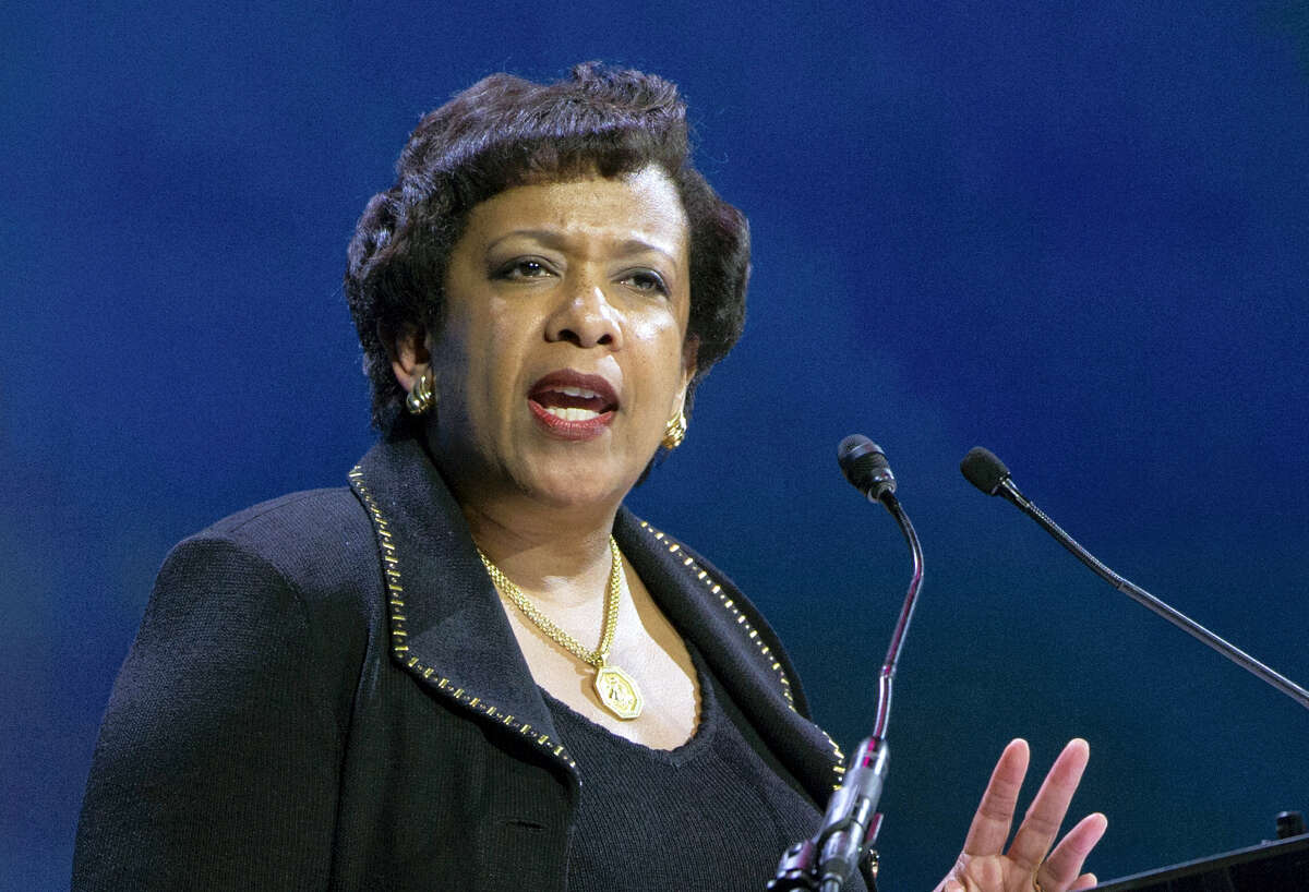 In this June 14, 2016 photo, Attorney General Loretta Lynch speaks in Washington. Former President Bill Clinton spoke with Lynch during an impromptu meeting in Phoenix, but Lynch says the discussion did not involve the investigation into Hillary Clinton’s email use as secretary of state.