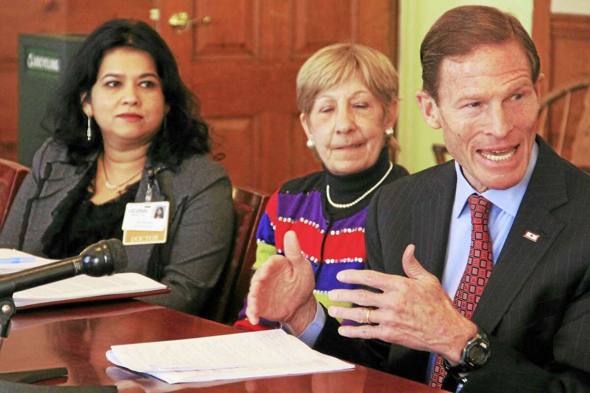 U.S. Sen. Richard Blumenthal speaks during a roundtable discussion on the state’s opioid epidemic with medical professionals at the Yale School of Medicine on Feb. 26, 2016 in New Haven.