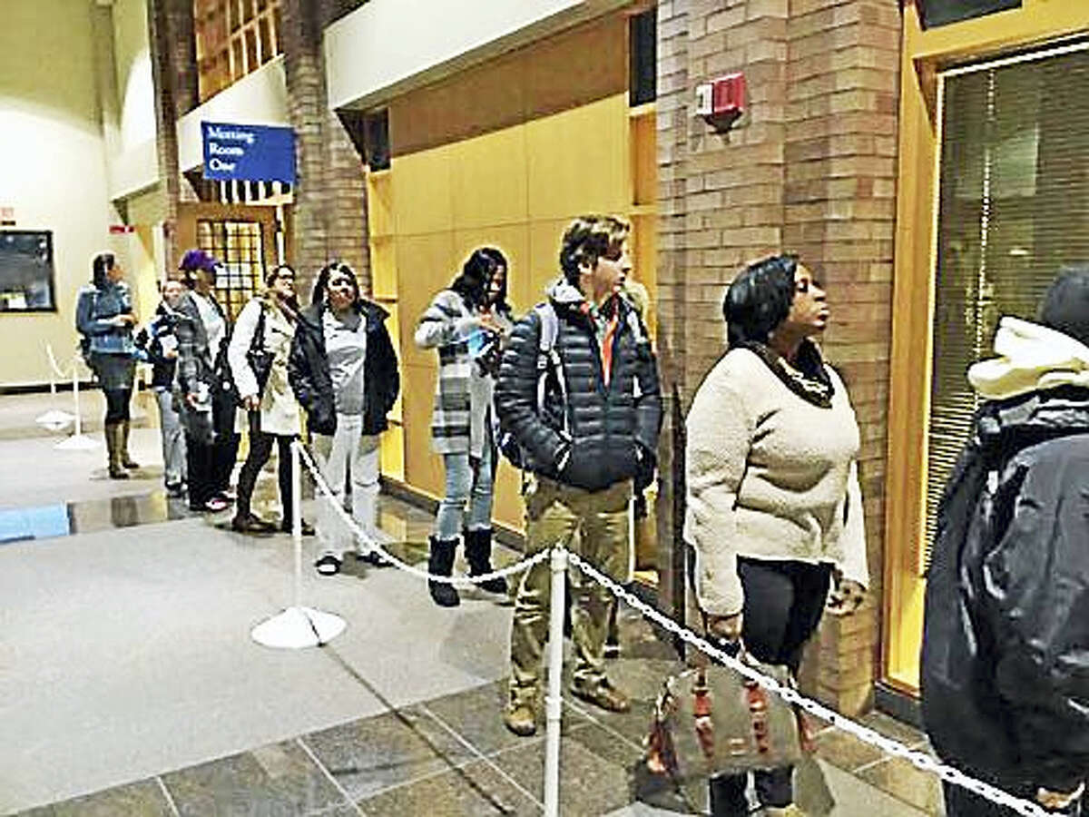 Election Day Registration voters waiting in line after doors opened at 6 a.m.