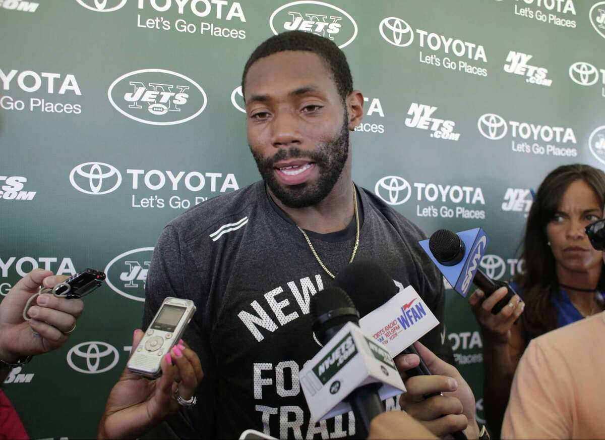 New York Jets defensive back Antonio Cromartie responds to questions during a news conference after Tuesday’s practice in Florham Park, N.J.