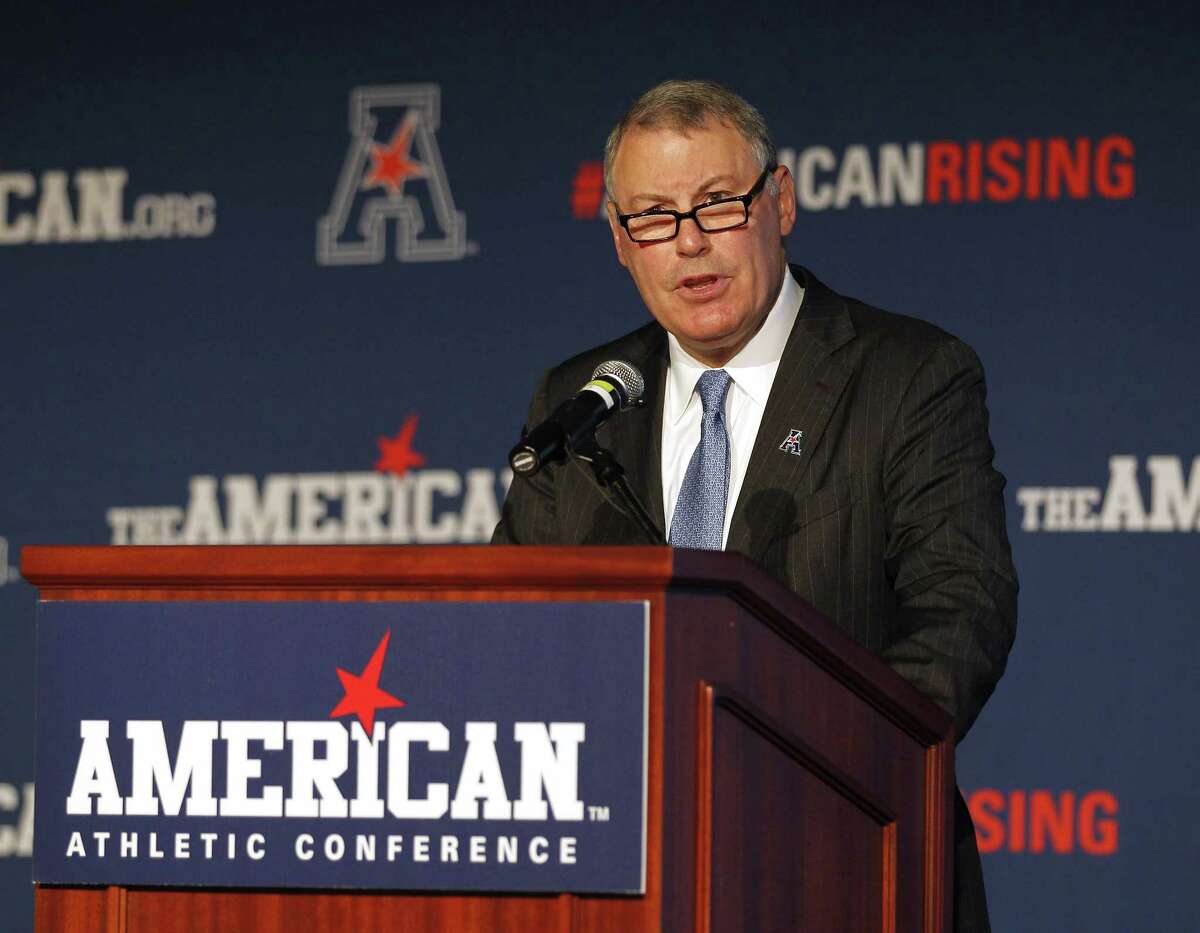 American Athletic Conference Commissioner Mike Aresco speaks during media day on Tuesday in Newport, R.I.