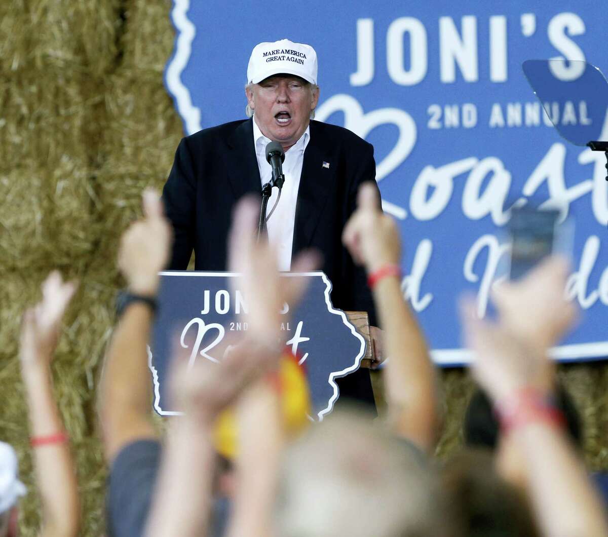 Republican presidential candidate Donald Trump speaks at Joni’s Roast and Ride during a fundraiser at the Iowa State Fairgrounds, in Des Moines, Iowa on Aug. 27, 2016.