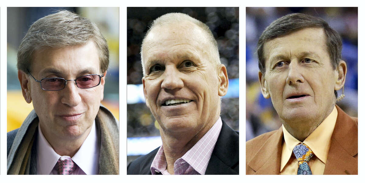 This combination of file photo shows from left, Marv Albert, Doug Collins and Craig Sager. Albert will call Olympic basketball this summer for the first time since 1996. Albert is set to be joined by analyst Collins and reporter Sager on the U.S team’s games.