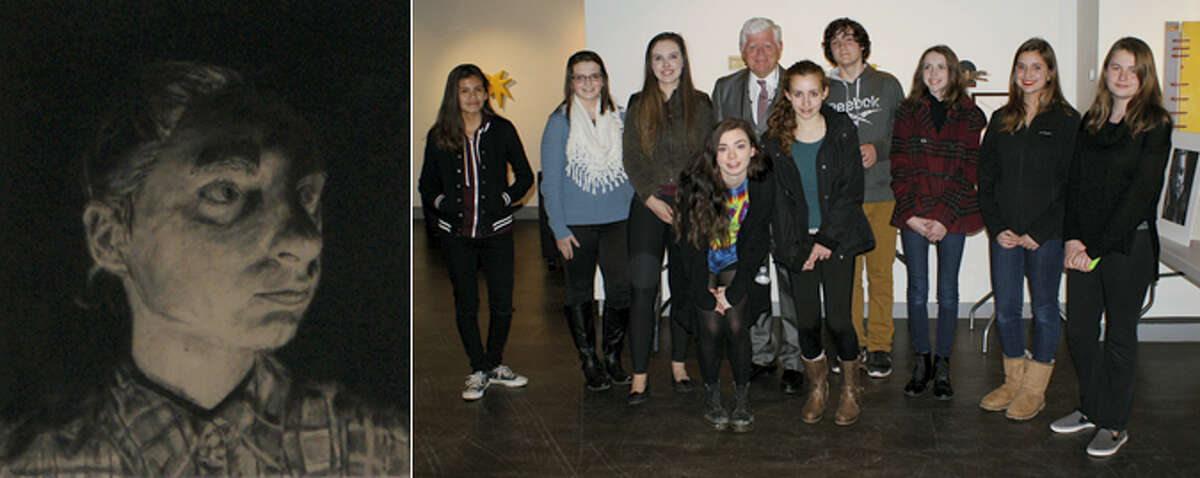 Contributed photoThe winners of the Congressional Art Competition are joined by Congressman John Larson; left, Mya Concepcion’s winning piece.