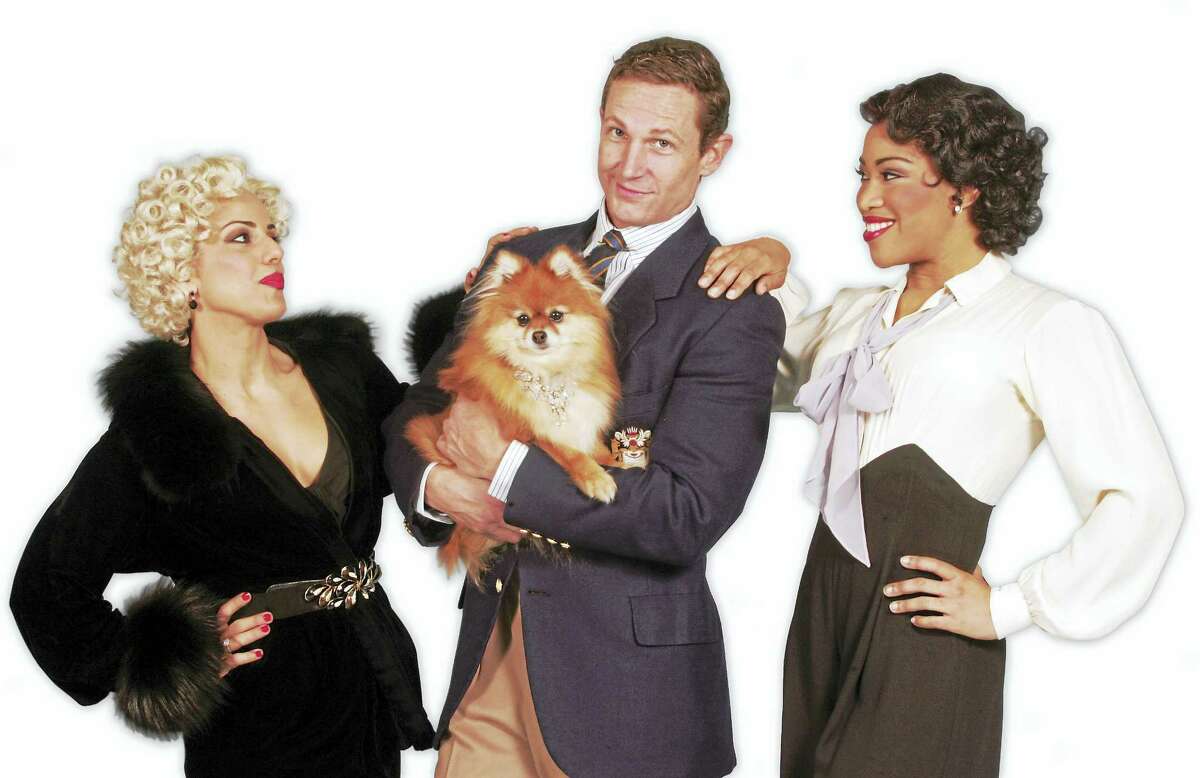 From left, Desiree Davar, David Harris and Rashidra Scott. The dog Trixie plays Cheeky.