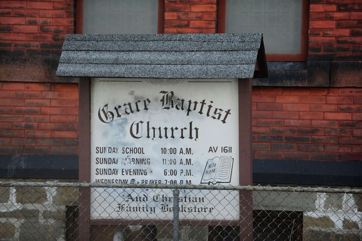 A view of the sign outside the Grace Baptist Church on Sunday, March 23, 2014, in Troy, N.Y. A drawing was held after service and a modified AR-15 rifle was given away. (Paul Buckowski / Times Union)