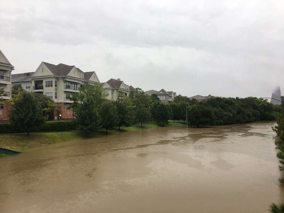 A view of Buffalo Bayou Park, where Hurricane Harvey's rains have completely flooded Memorial Drive r at 9 a.m. Sunday, Aug. 27, 2017. 
