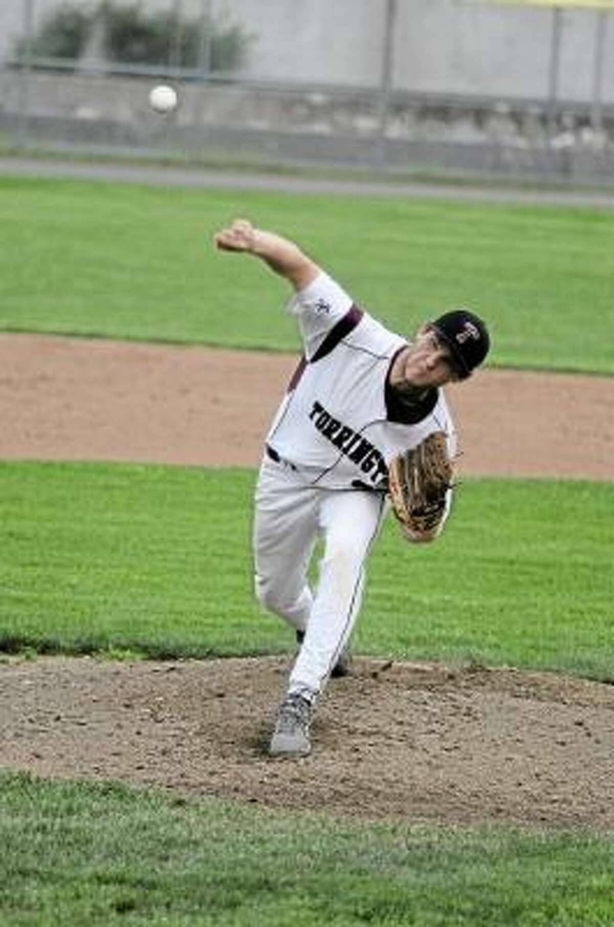 Torrington starting pitcher Kyle Sanford pitches a complete game against Litchfield. Photo by Sean Meenaghan/Register Citizen