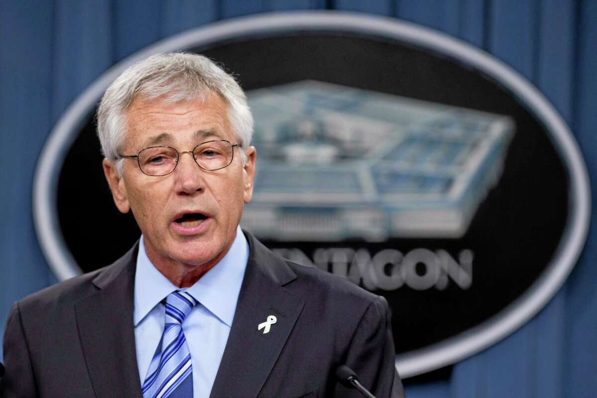 FILE - In this May 1, 2014 file photo, Defense Secretary Chuck Hagel speaks to reporters at the Pentagon. Hagel said in an interview broadcast Friday that the focus of an investigation into alleged delayed treatments and deaths in the Veterans Administration's health care system should be to "fix the problem" rather than fire VA Secretary Eric Shinseki. (AP Photo/Manuel Balce Ceneta)