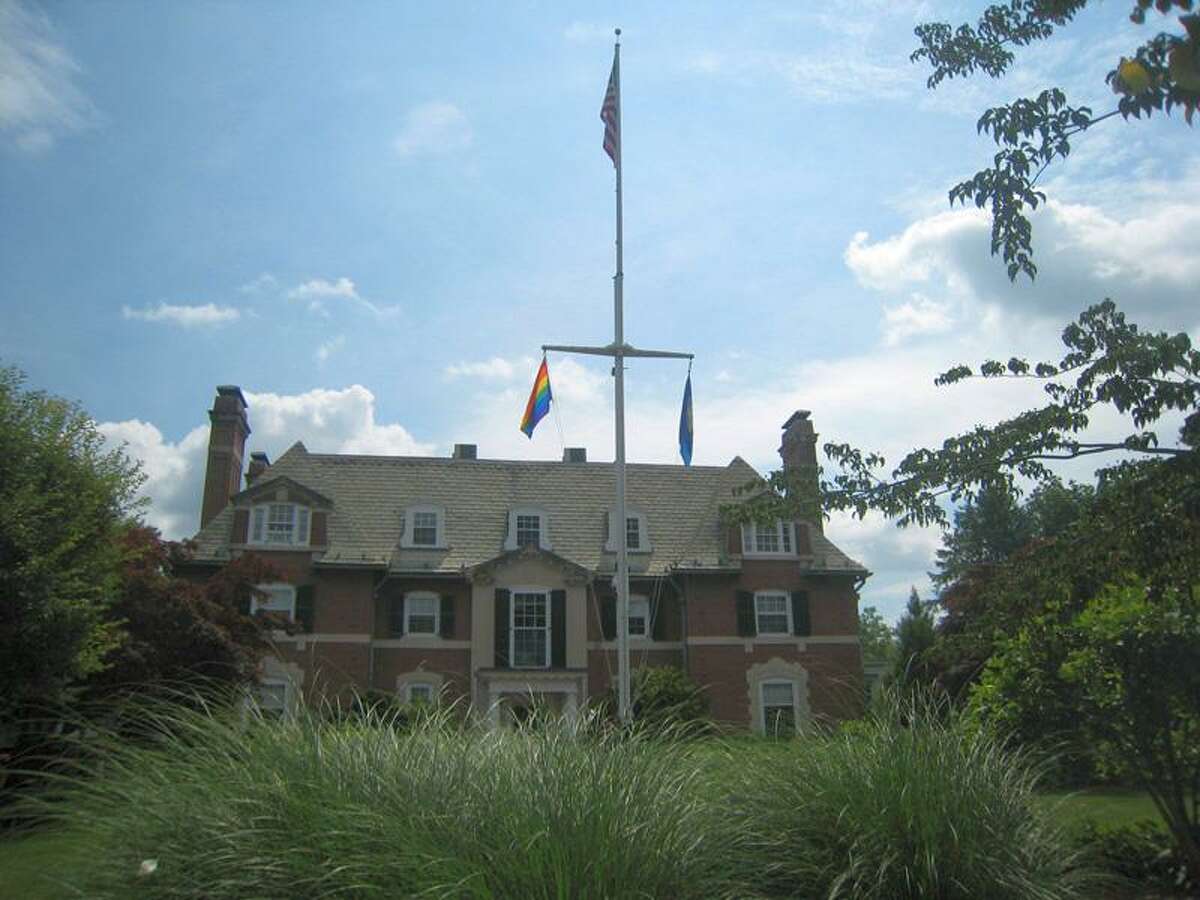 The LGBT Pride flag is seen Wednesday at the governor's residence in Hartford. Gov. Dannel P. Malloy directed the flag be flown in recognition of the Supreme Court ruling on DOMA. Photo courtesy of Gov. Malloy's office