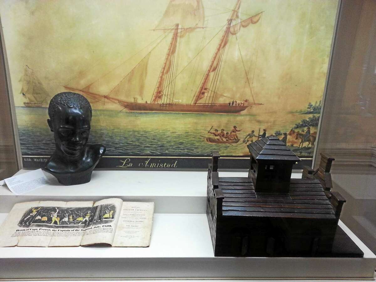 A small model of the fort at Harpers Ferry made at the turn of the 19th century and a painting of the Amistad, a ship carrying African slaves, are part of a new exhibit at the Old State House.