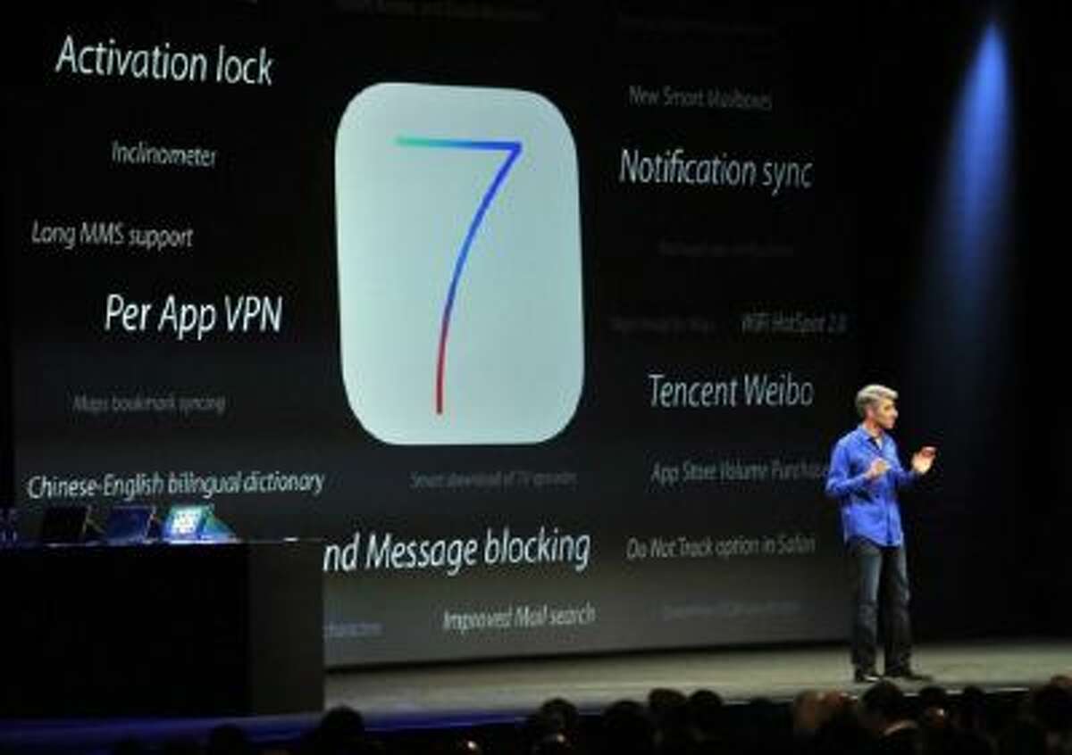 Apple's Senior Vice President of Software Engineering Craig Federighi announcing iOS 7 iOS 7 has not caught on among all iPhone and iPad users.