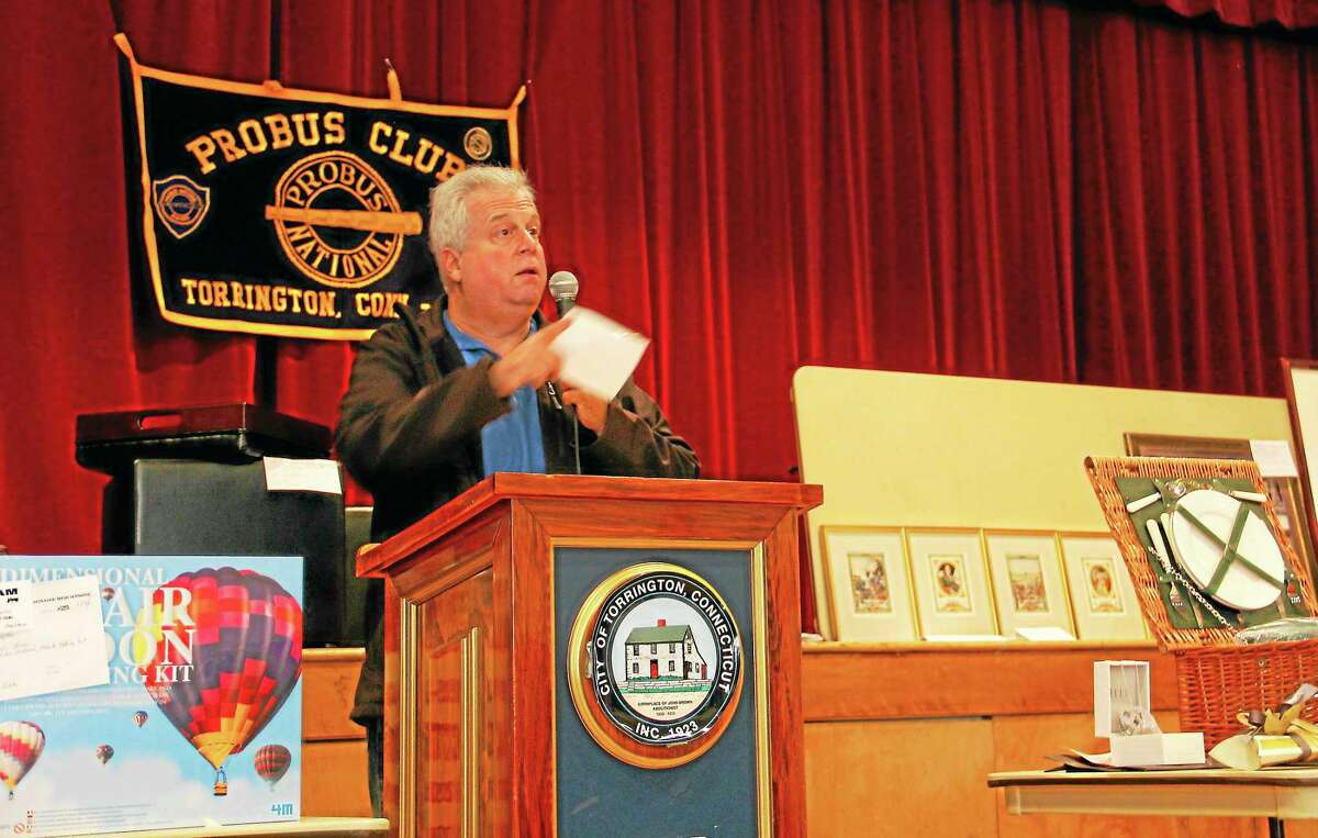 Bob Axelrod of the Probus Club auctions off an item during the Probus-LARC auction on Sunday, Oct. 20, at Coe Memorial Park Civic Center. The money raised at the auction helps local non-profits, including those that support people with learning and physical disabilities.