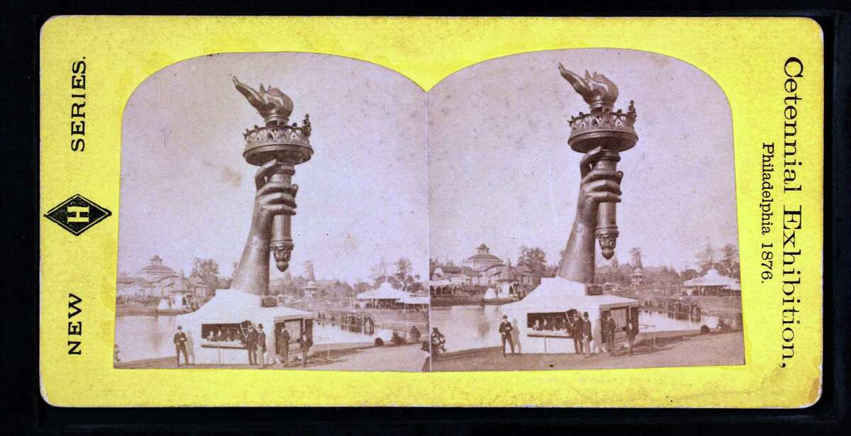 Collossal hand and torch. Bartholdi's statue of "Liberty.".