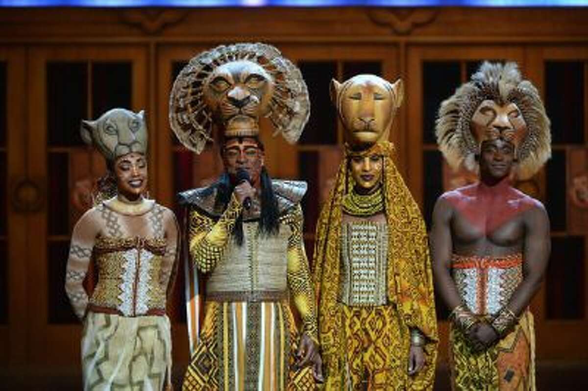 The cast of 'The Lion King' speaks onstage at The 67th Annual Tony Awards at Radio City Music Hall on June 9, 2013 in New York City.