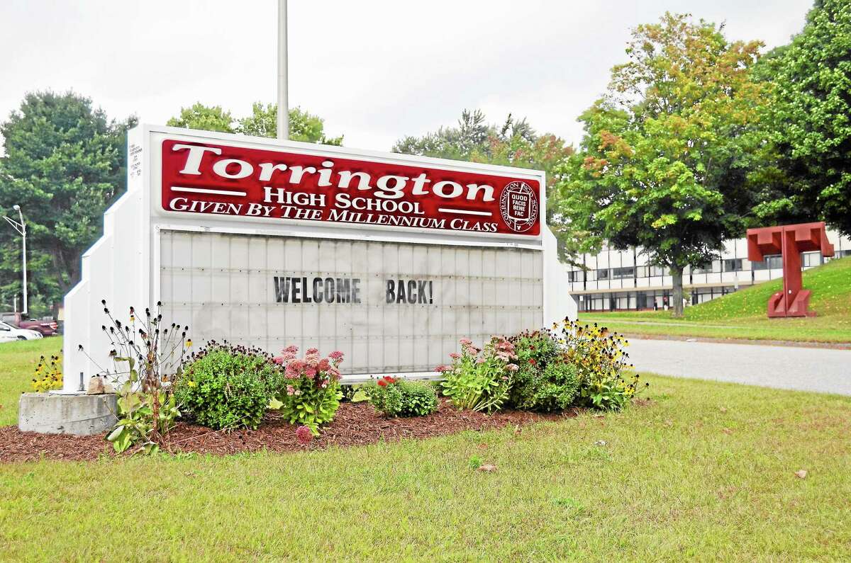 The entrance to Torrington High School as seen on Sept. 12, 2013.