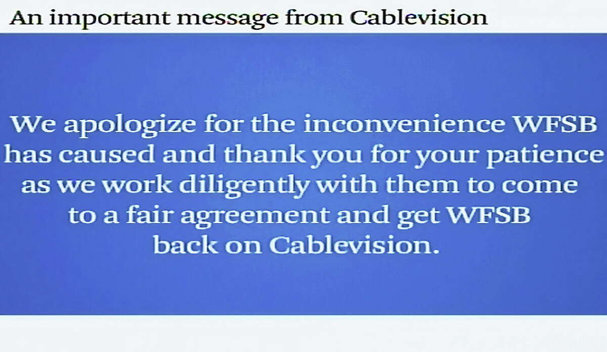 A screenshot of the looped message currently playing on WFSB to Cablevision/OptimumTV customers.