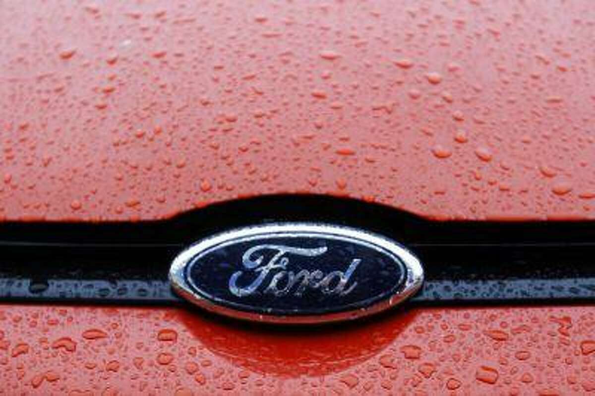 The Ford logo is seen on a vehicle at a Ford car plant.