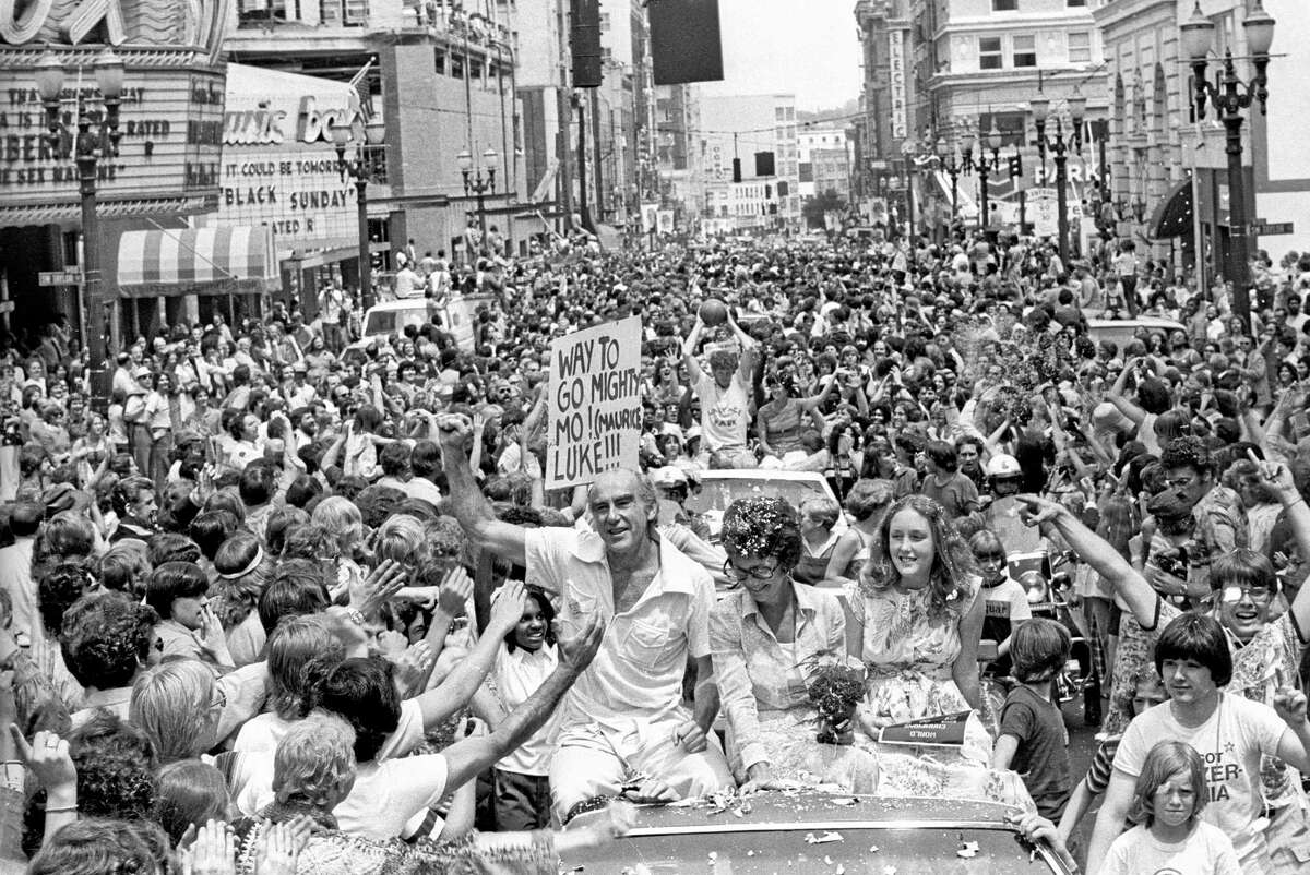 In this photo from June 6, 1977, Trail Blazers coach Jack Ramsay celebrates with fans during a parade in downtown Portland, Oregon, after they defeated the Philadelphia 76ers for the NBA title. Register sports columnist Chip Malafronte reminds us Ramsay’s love of basketball began when his father hung a rim on a barn door at their home in Devon.