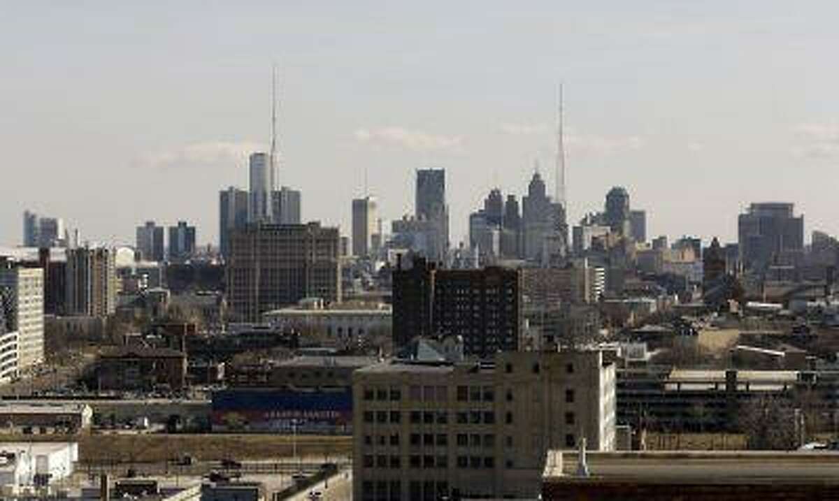The skyline of the city of Detroit.