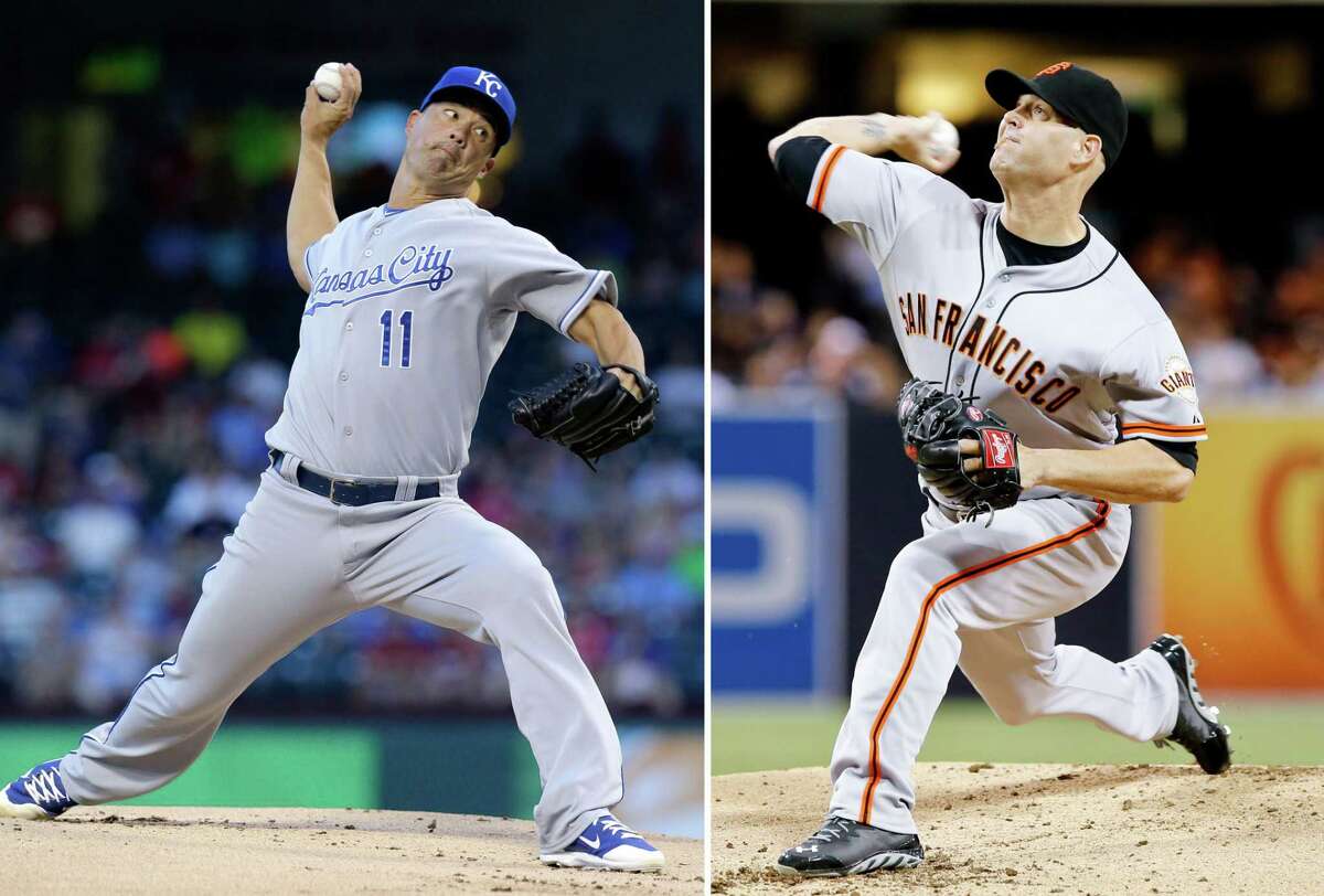 Jeremy Guthrie, left, will start for the Kansas City Royals in Game 3 and oppose the San Francisco Giants’ Tim Hudson.