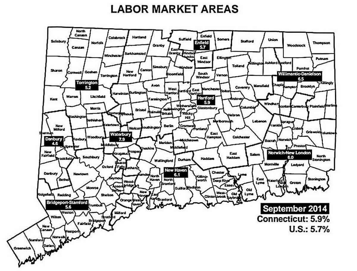 Connecticut Department of Labor Market graphic. Five of the six labor markets gained jobs in September.