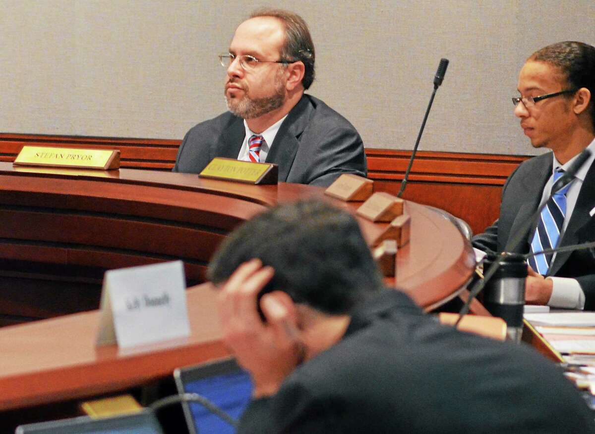 State education commissioner Stefan Pryor is seen during a meeting of the Connecticut Board of Education, which ruled Wednesday to launch an inquiry into the lack of funding for Winchester schools provided by the town in recent years.
