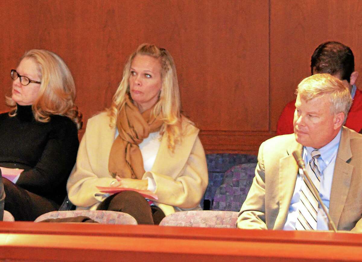 Winsted Selectman Candace Bouchard, Mayor Lisa Smith and Town Manager Dale Martin listen to the state Board of Education discuss Winchester schools during a meeting in Hartford Wednesday.