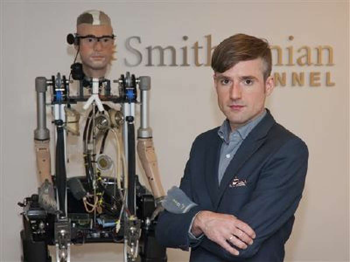 In this Wednesday, Oct. 9, 2013 photo provided by Showtime, Bertolt Meyer, a social psychologist for the University of Zurich, poses for a photo in New York. Meyer is the face of the the Bionic Man and is featured in the Smithsonian Channel original documentary, "The Incredible Bionic Man." (AP Photo/Showtime, Joe Schram)