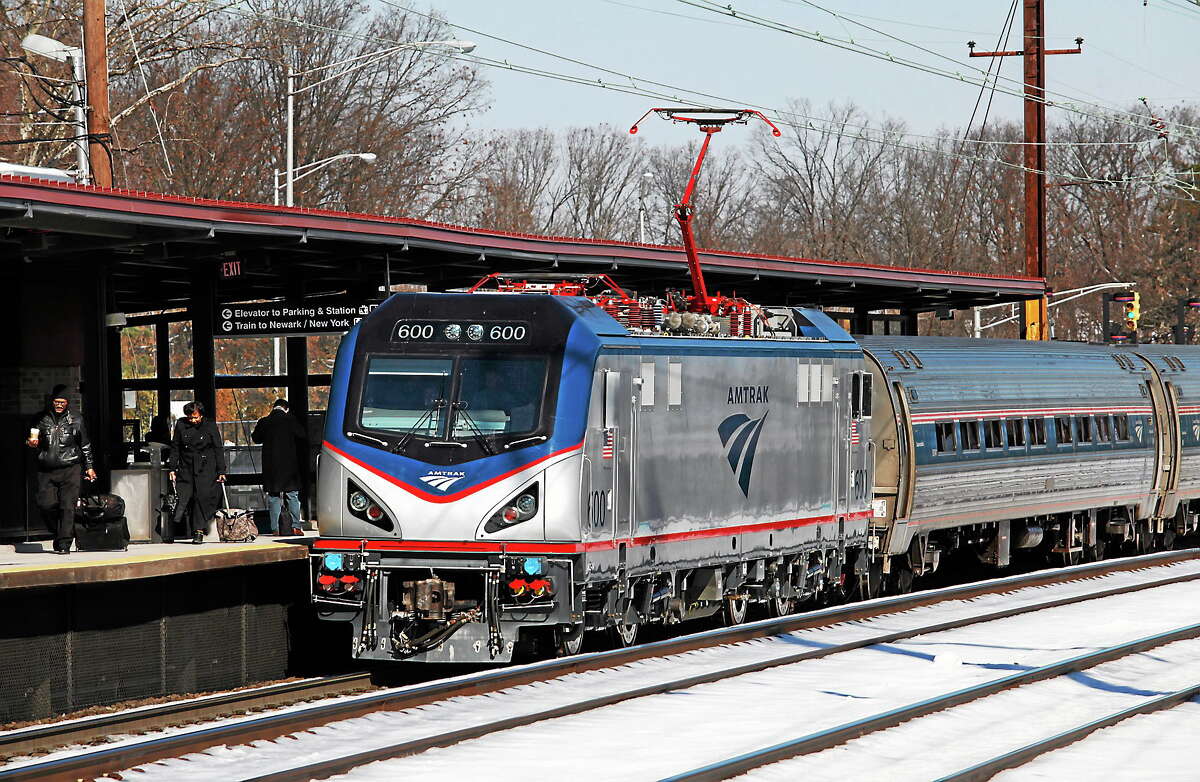 One of Amtrak’s new ACS-64 electric locomotives, also known as the Cities Sprinter is pictured on its first run in regular service, from Boston to Washington on Feb. 7, 2014.