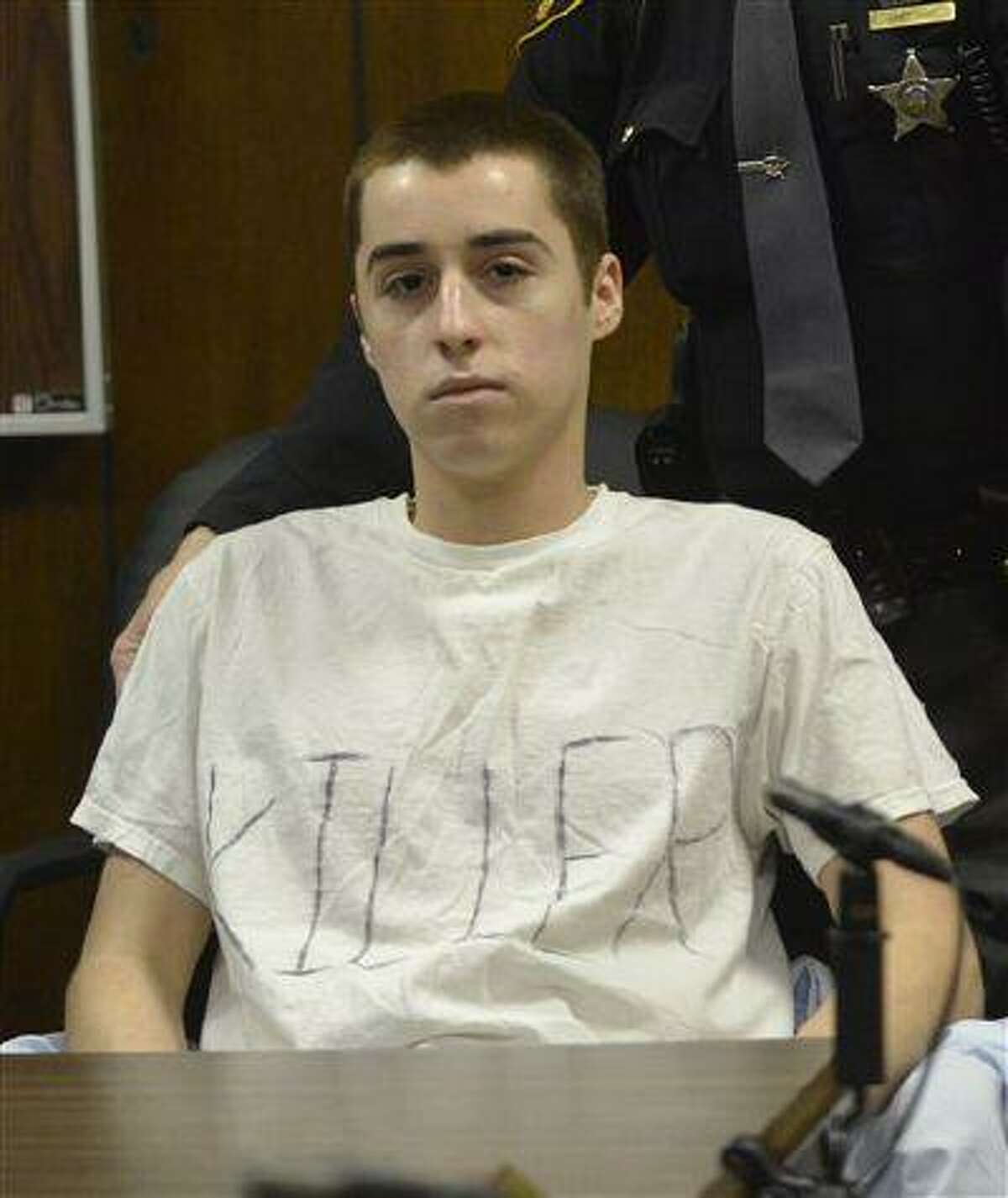 T.J. Lane sits in court during sentencing Tuesday, March 19, 2013, in Chardon, Ohio.