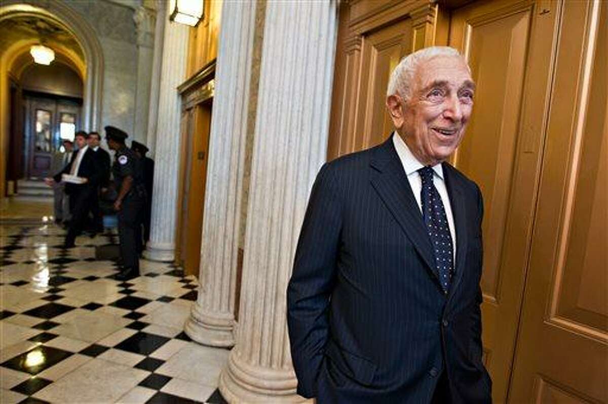 FILE - In this Aug. 2, 2012 file photo, Sen. Frank Lautenberg, D-N.J., smiles after the final votes before the Senate leaves for a five-week recess on Capitol Hill in Washington. Lautenberg was honored Wednesday, May 29, 2013 for his contributions to the Jewish community and Israel. The New Jersey Democrat was feted at New York's Pierre Hotel at the annual gala for Hillel: The Foundation for Jewish Campus life. (AP Photo/J. Scott Applewhite, File)