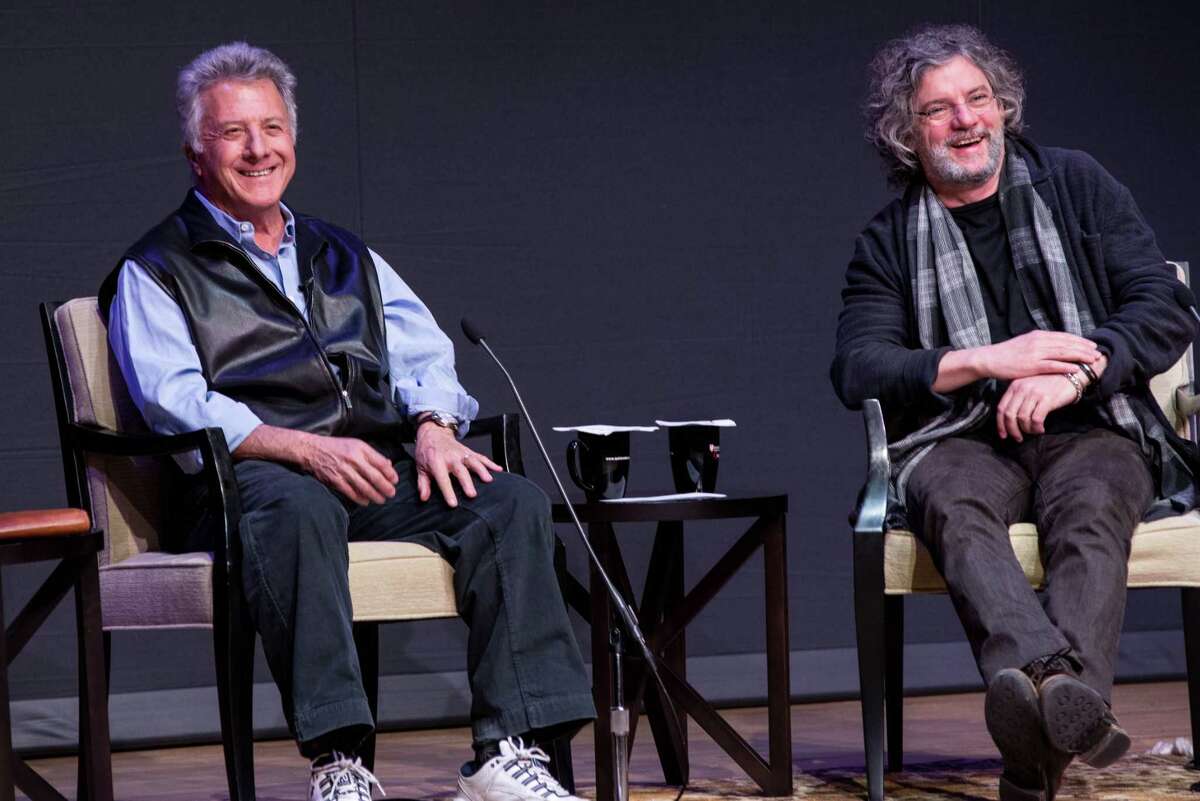 Academy Award-winning actor Dustin Hoffman, left, and director François Girard speak Thursday at Fairfield University’s Regina A. Quick Center for the Arts in Fairfield.